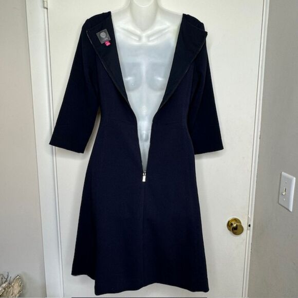 VINCE CAMUTO NAVY BLUE KNIT DRESS BACK ZIPPER SIZE 8 WITH POCKETS - Picture 9 of 11
